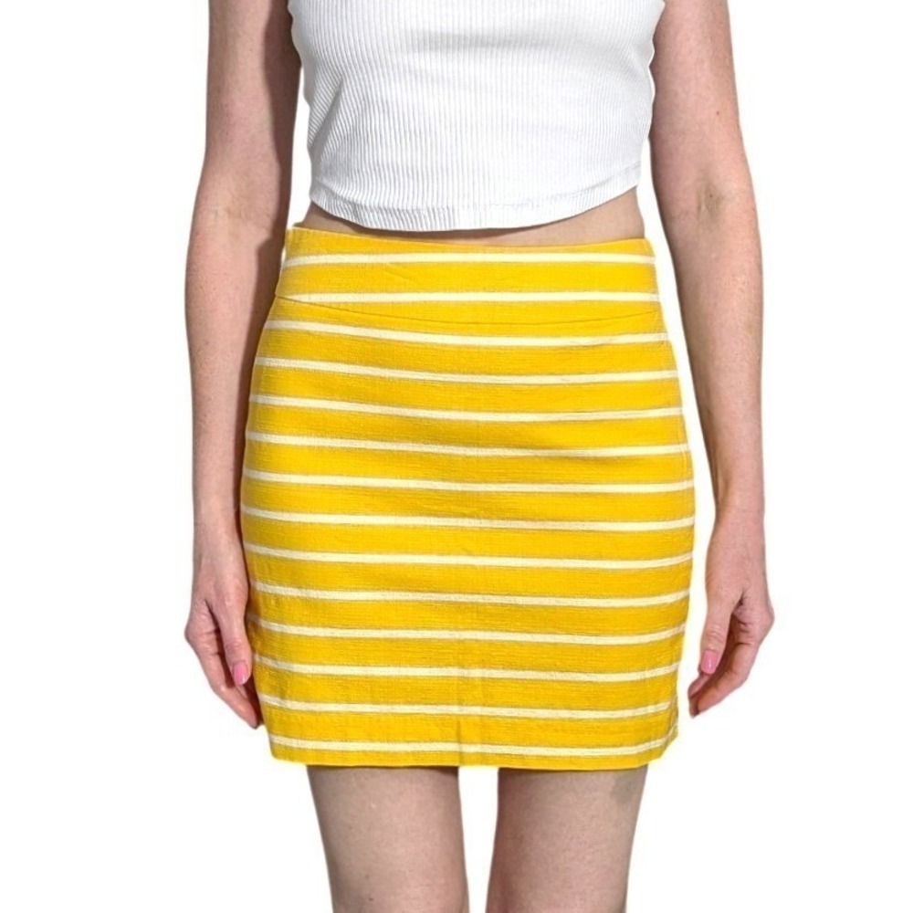 Banana Republic Yellow White Striped Cotton Mini Skirt Lined Stretch Preppy Sz 0